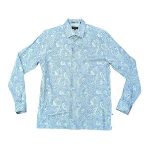Ted Baker Mullen Shirt Mens Size 3 Mens Medium Long Sleeve Blue Bird AOP Design